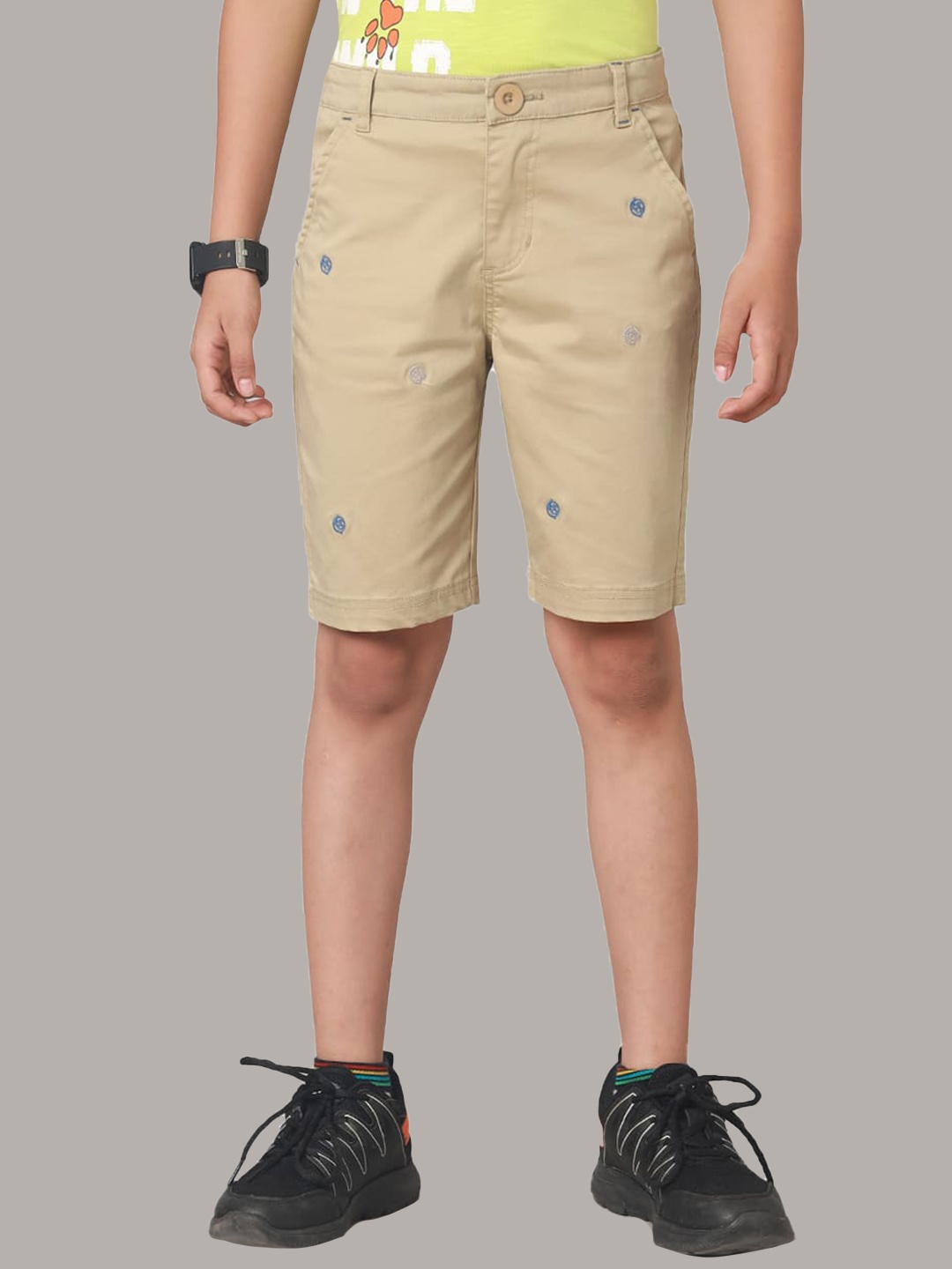 

UNDER FOURTEEN ONLY Boys Self Design Cotton Shorts, Khaki
