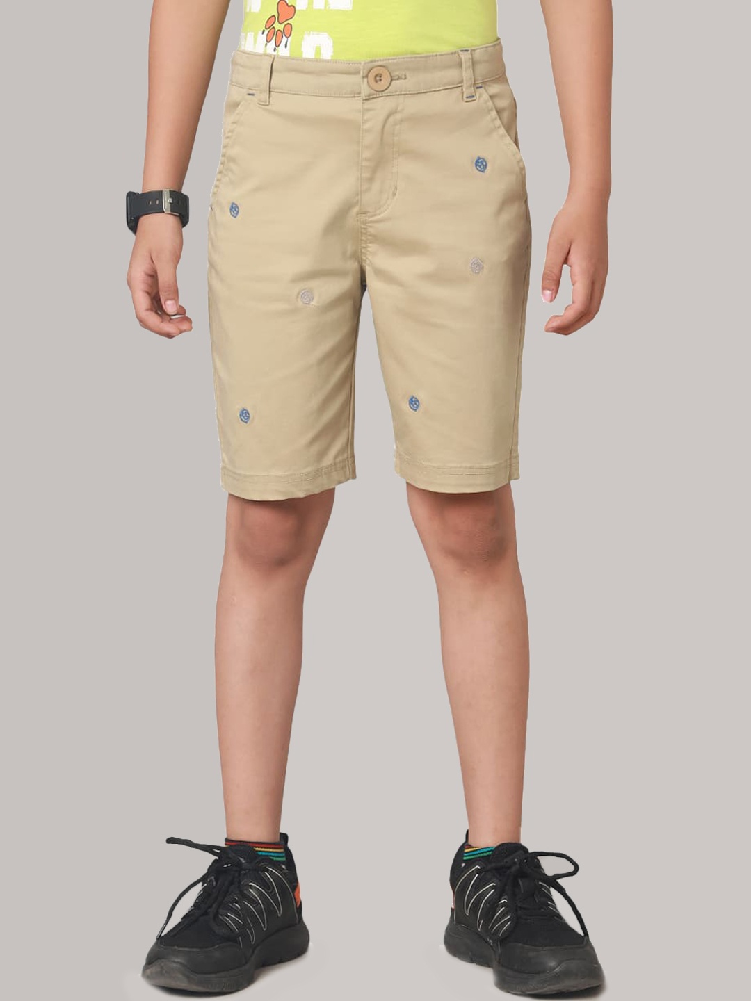 

UNDER FOURTEEN ONLY Boys Self Design Cotton Shorts, Khaki