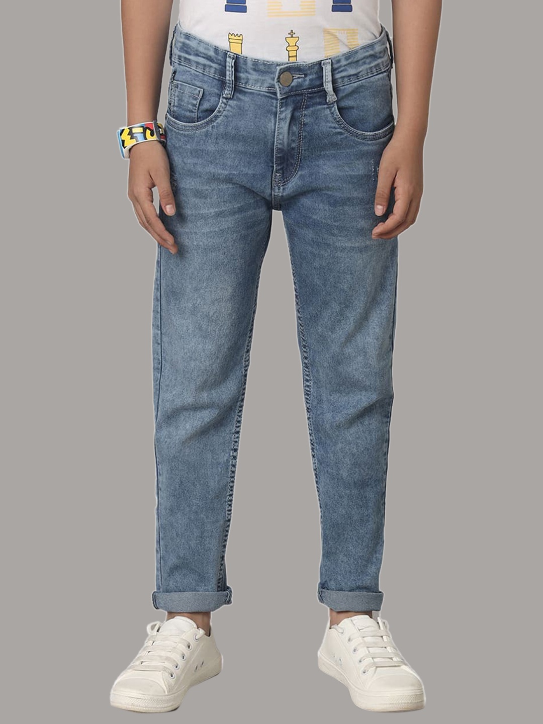 

UNDER FOURTEEN ONLY Boys Slim Fit Clean Look Heavy Fade Stretchable Jeans, Blue