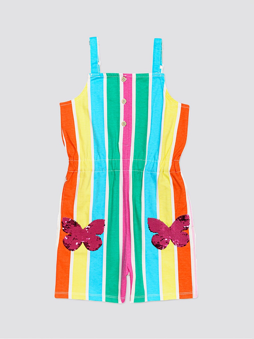 

H By Hamleys Girls Striped Cotton Dungarees, Green