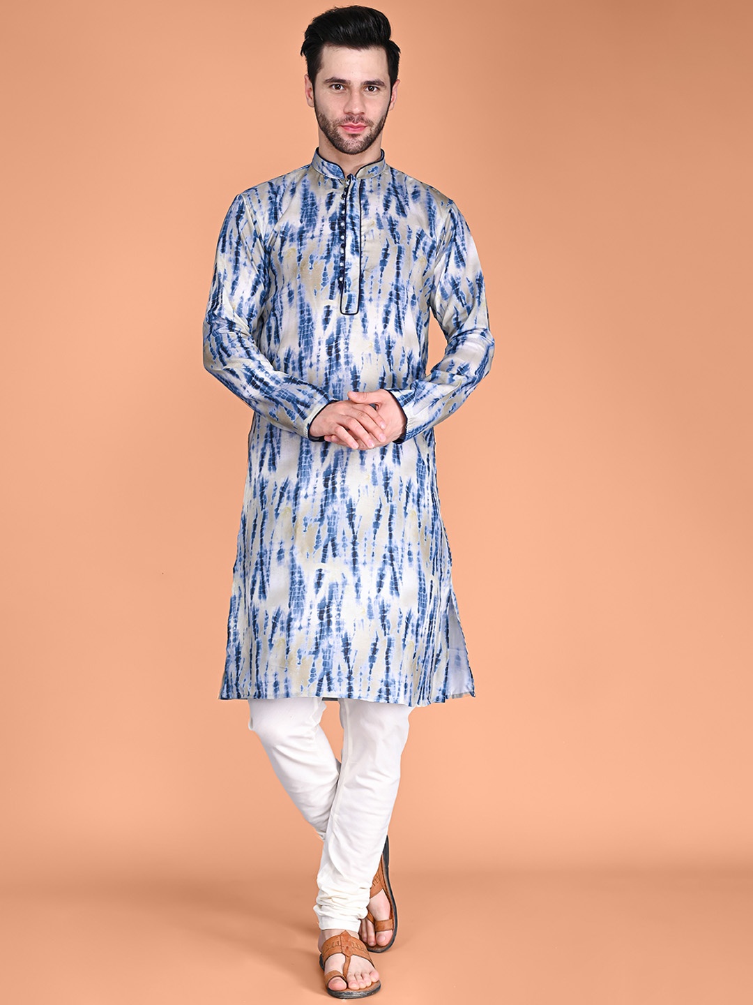 

VESHAM Tie & Dye Regular Kurta With Churidar, Blue