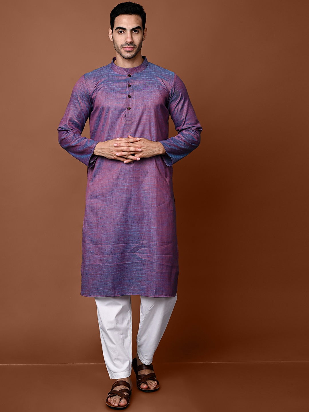 

VESHAM Woven Design Mandarin Collar Kurta With Pyjamas, Violet