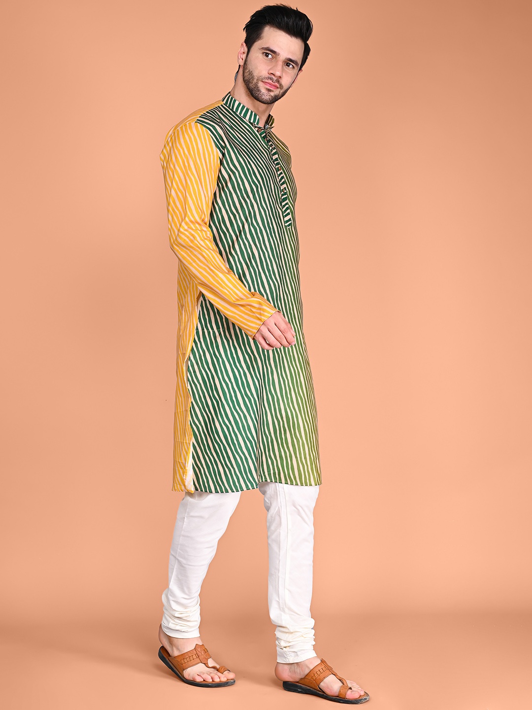 

VESHAM Striped Regular Kurta With Churidar, Green