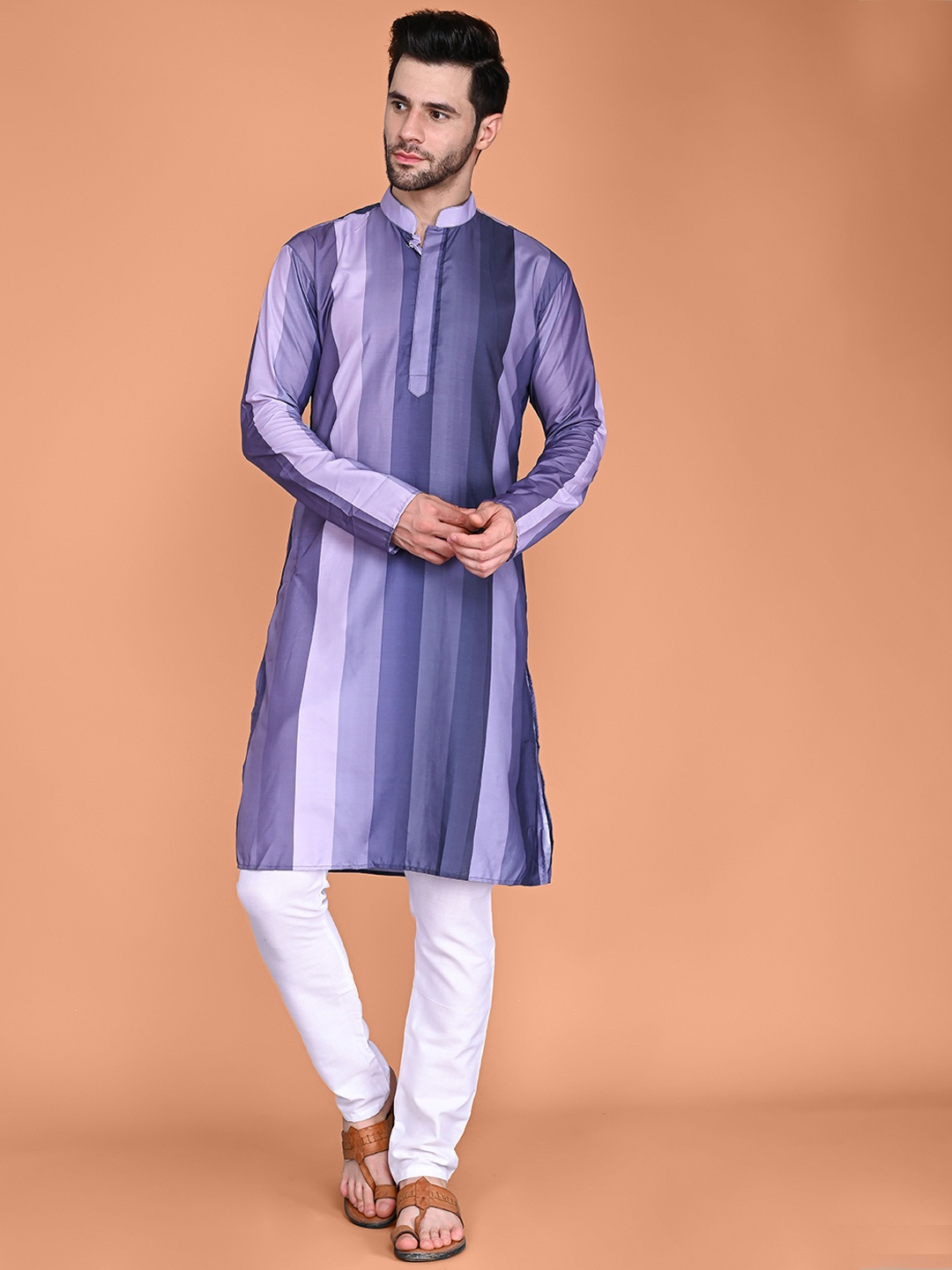 

VESHAM Striped Regular Kurta With Churidar, Purple