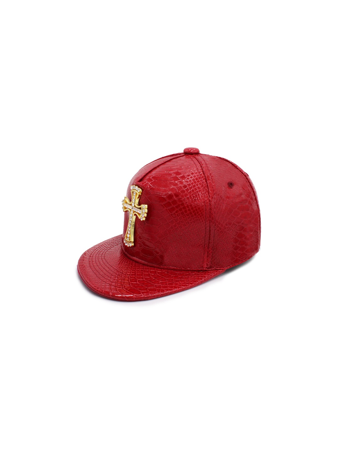 

JENNA Unisex Embellished Textured Adjustable Snapback Cap, Red