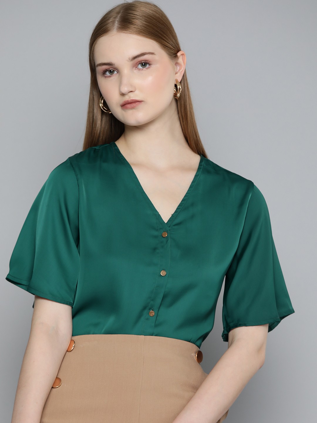 

Chemistry Flared Sleeves Top, Teal