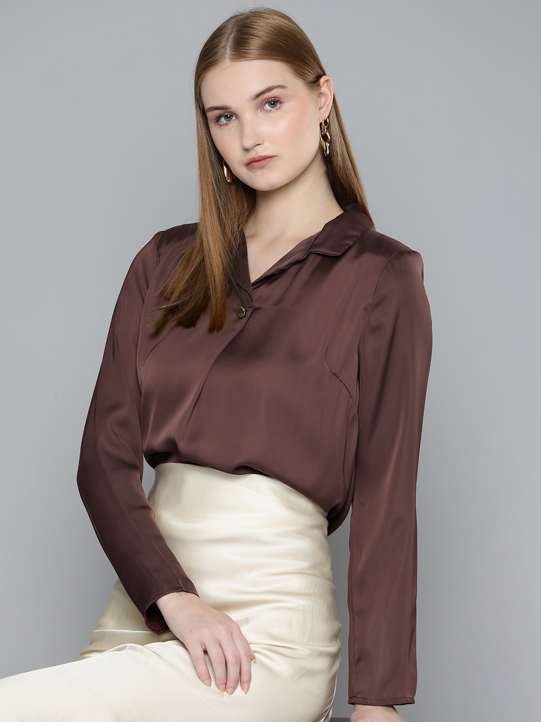 

Chemistry Cuban Collar Formal Shirt, Brown