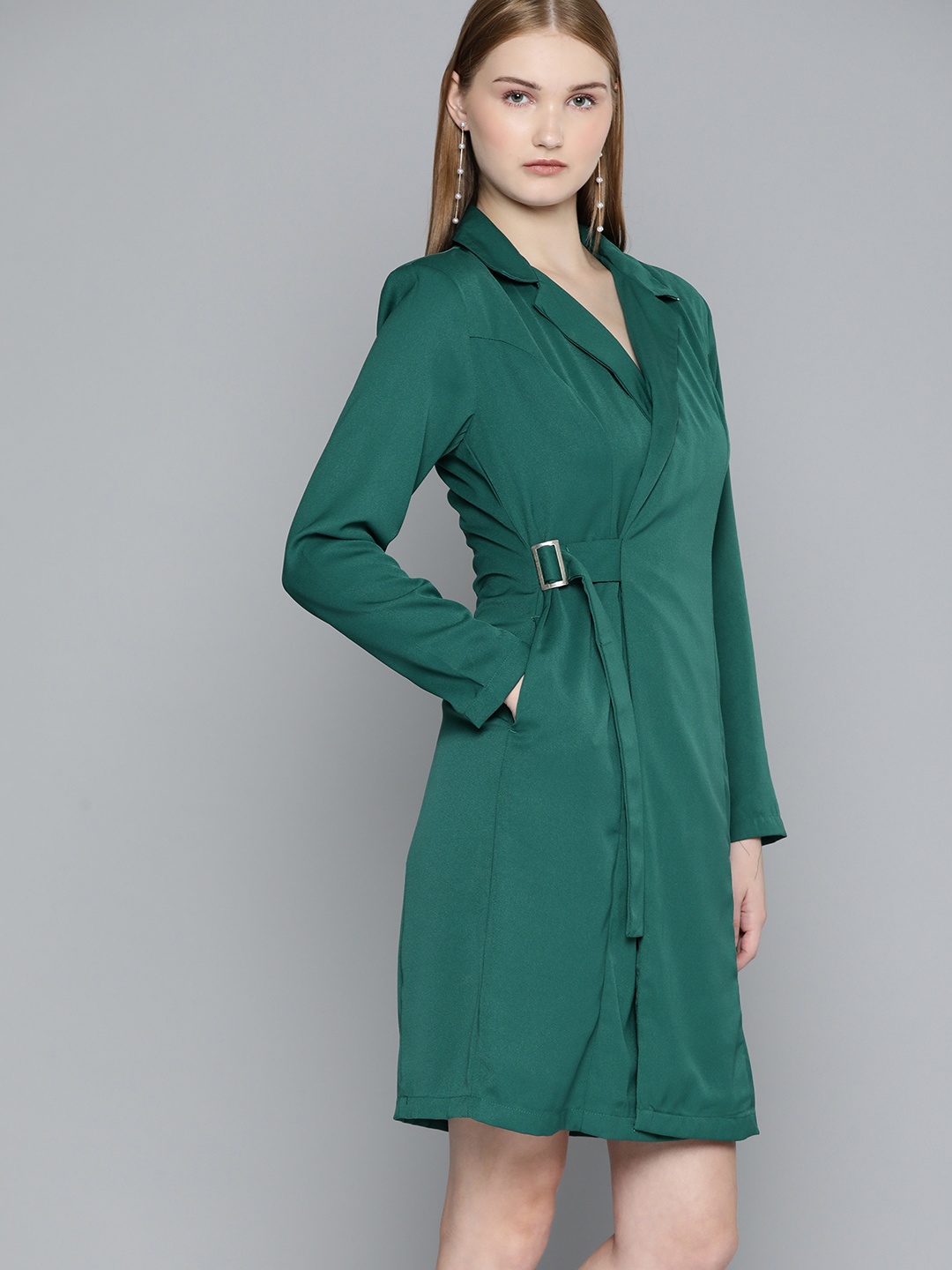 

Chemistry Solid Wrap Mini Dress, Green