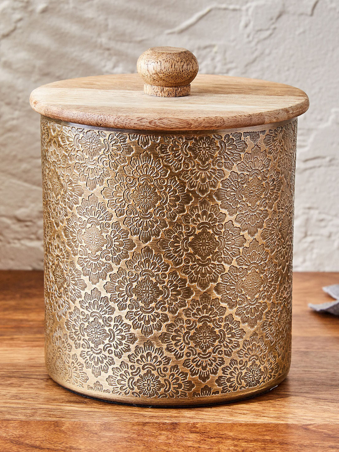 

Home Centre Gold & Brown Mirage Talavera Metal Embossed Canister - 1.2 L