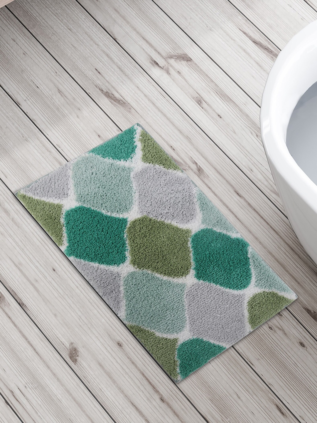 

Home Centre Green & Grey Printed Anti-Skid Bath Rug