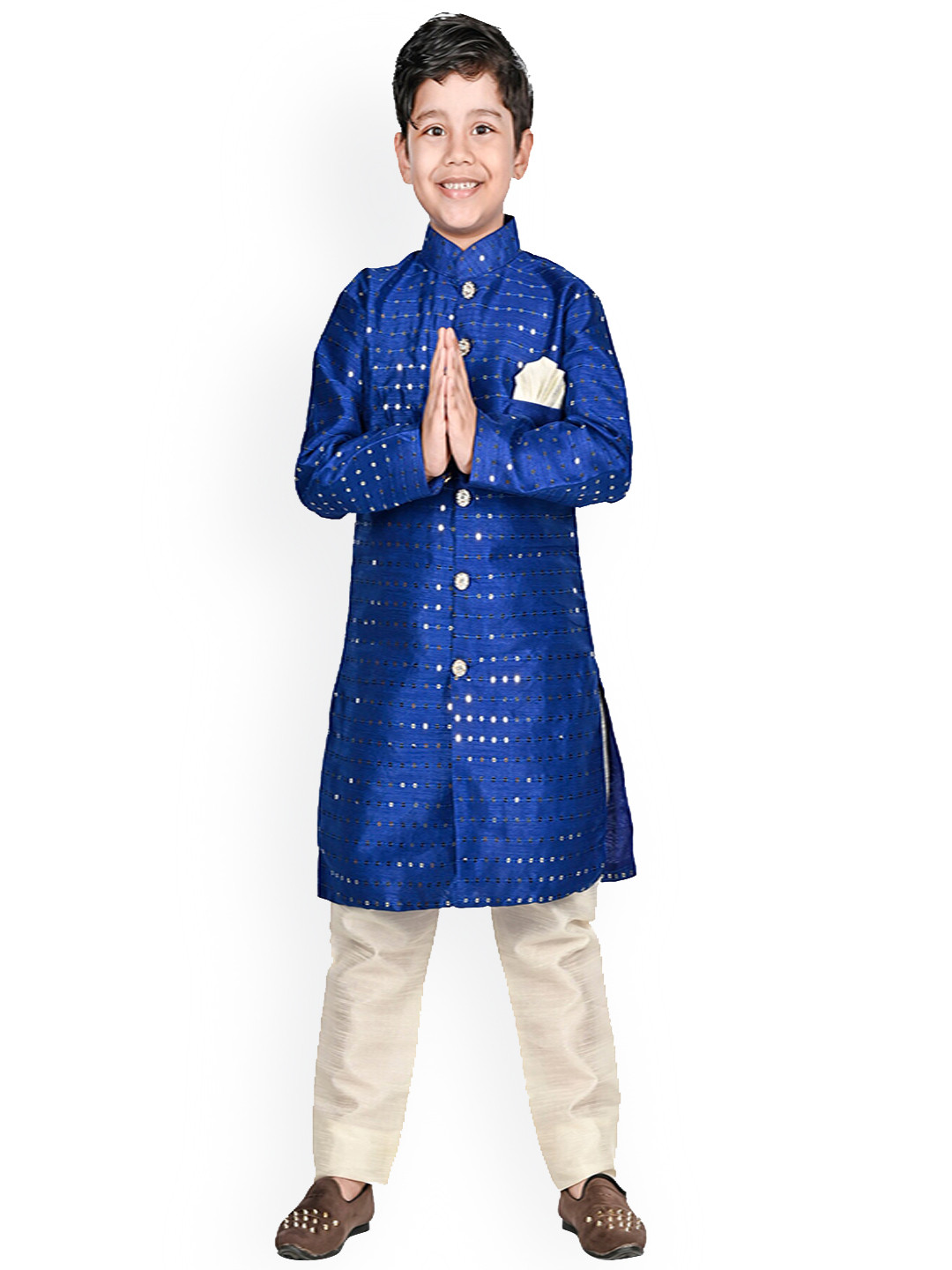 

BAESD Boys Sequinned Sherwani Set, Navy blue