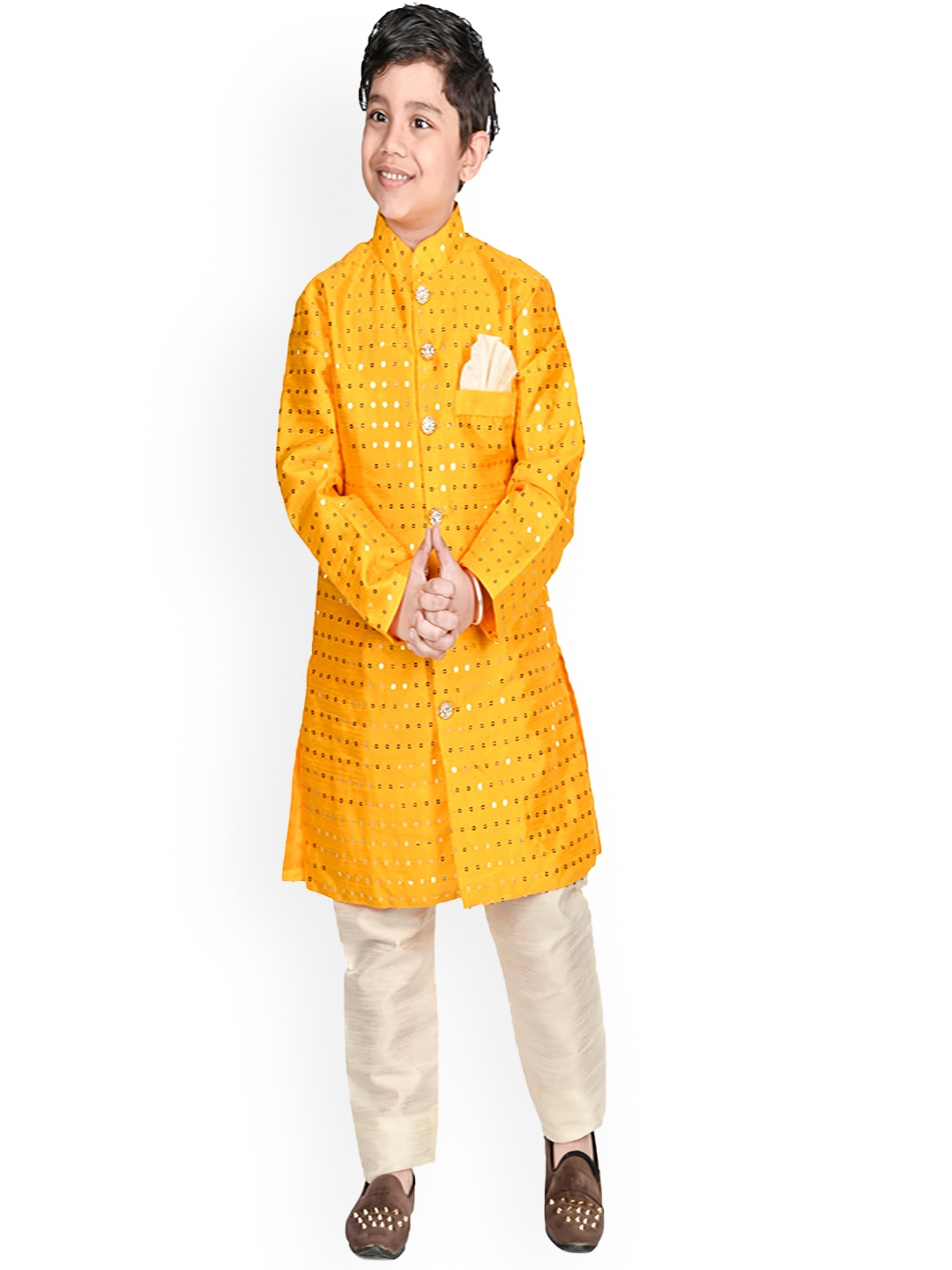 

BAESD Schifli Sherwani with Churidar Trousers, Yellow