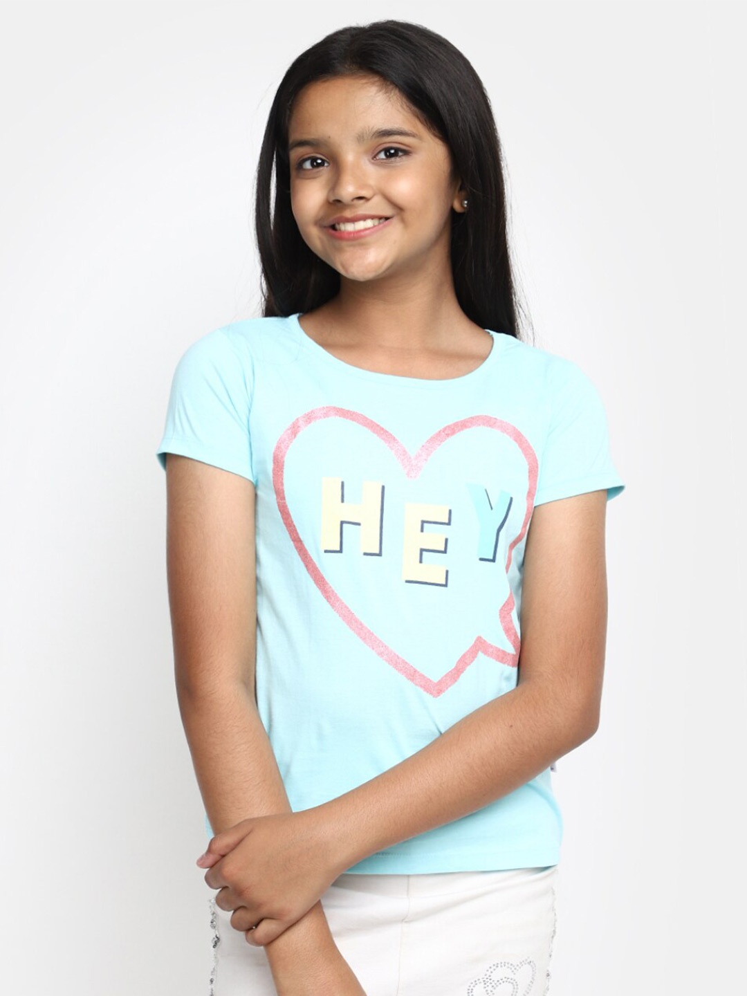 

V-Mart Girls Graphic Printed Cotton T-shirt, Blue