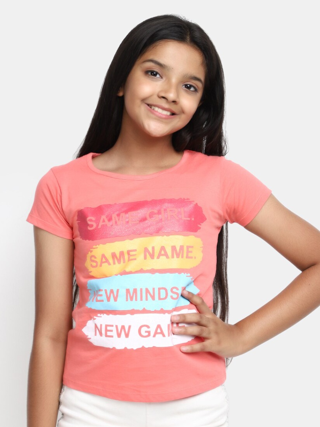 

V-Mart Girls Printed Cotton T-shirt, Pink