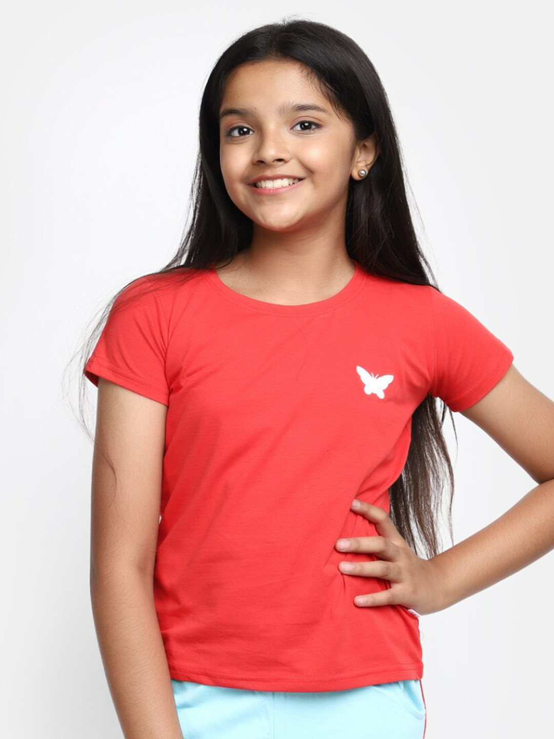 

V-Mart Girls Round Neck Cotton T-shirt, Red