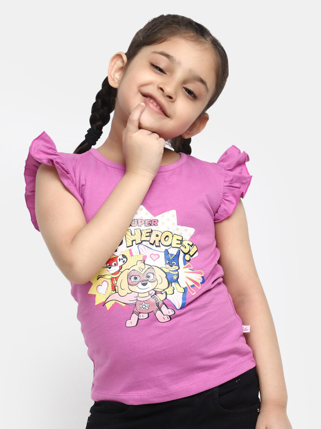 

V-Mart Girls Graphic Printed Cotton T-shirt, Purple