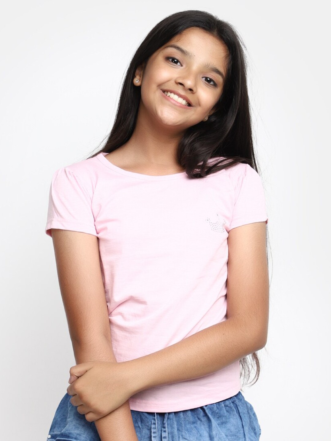 

V-Mart Girls Round Neck Cotton T-shirt, Pink