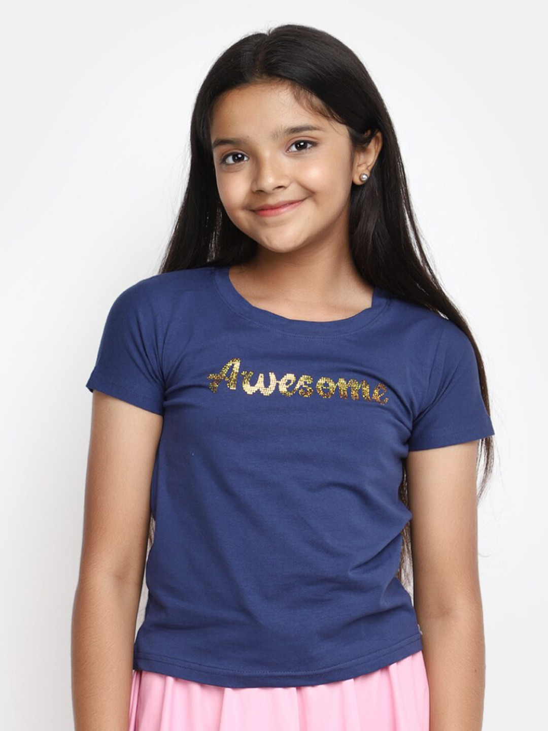

V-Mart Girls Typography Printed Cotton T-shirt, Blue