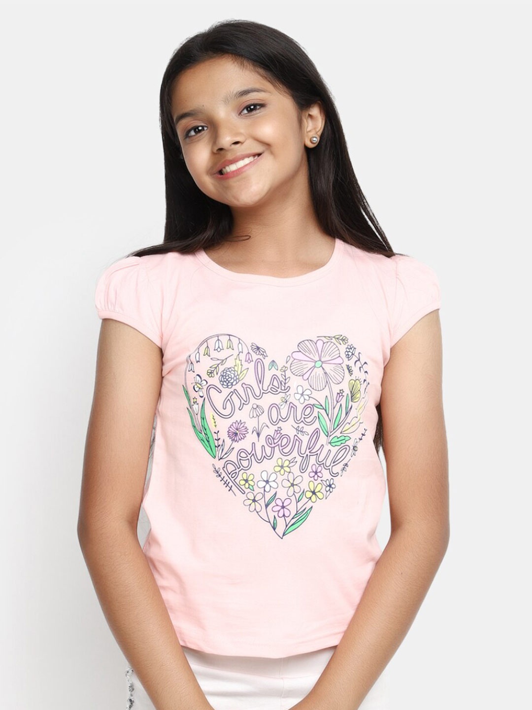 

V-Mart Girls Graphic Printed Cotton T-shirt, Pink