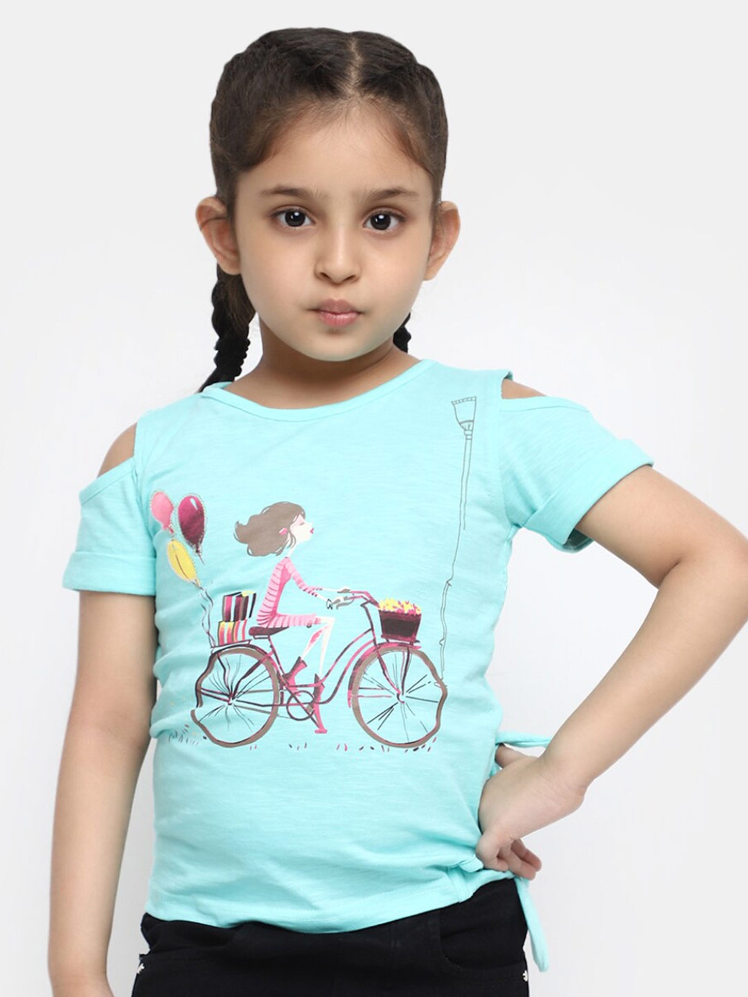 

V-Mart Girls Graphic Printed Cotton T-shirt, Blue