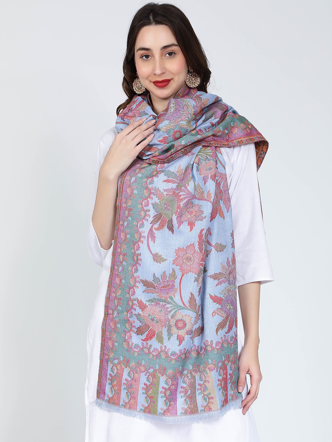 

Moda Chales Floral Woven Design Shawl, Blue