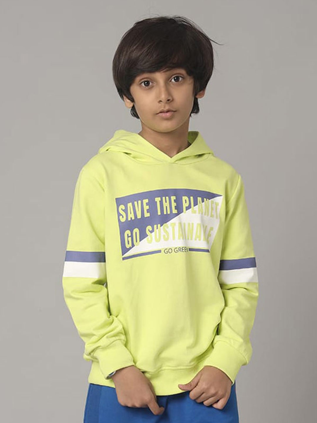 

UNDER FOURTEEN ONLY Boys Typography Printed Hooded Cotton Pullover, Yellow