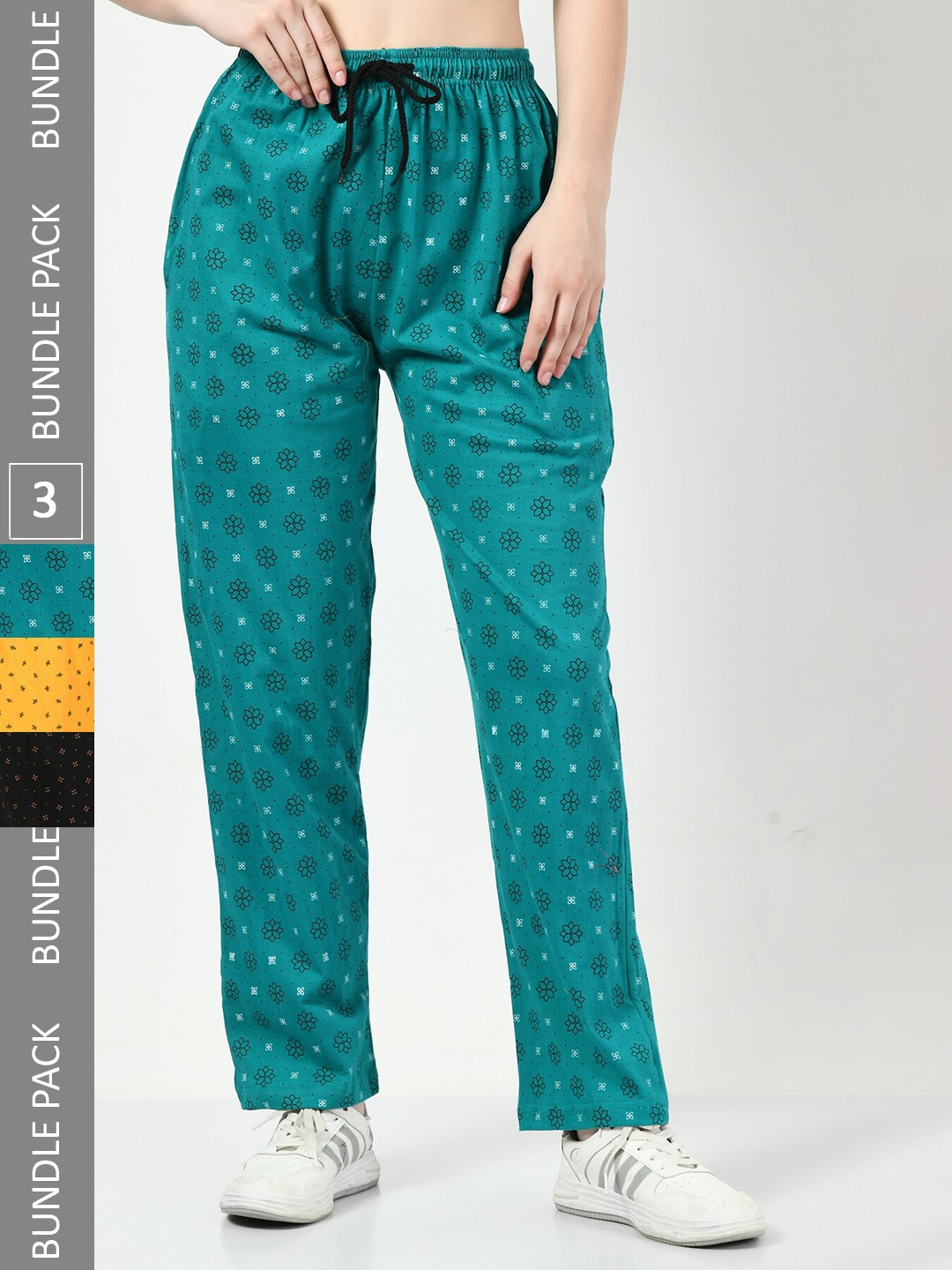 

BAESD Women Pack Of 3 Printed Cotton Track Pants, Green