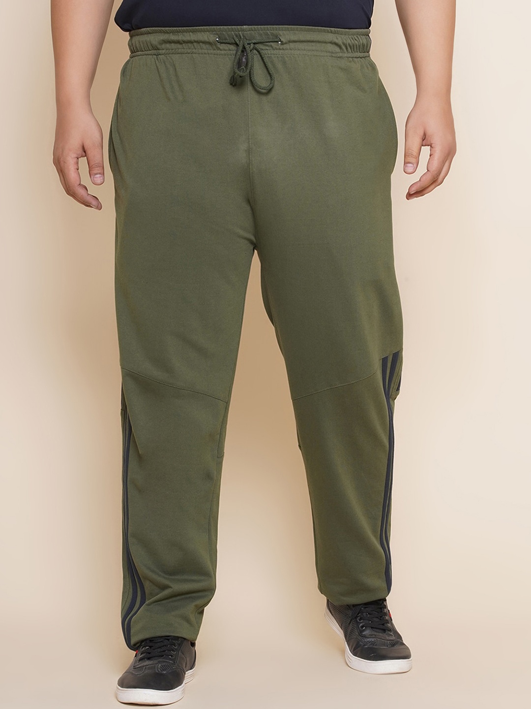 John Pride Plus Size Pure Cotton Track Pants, Olive