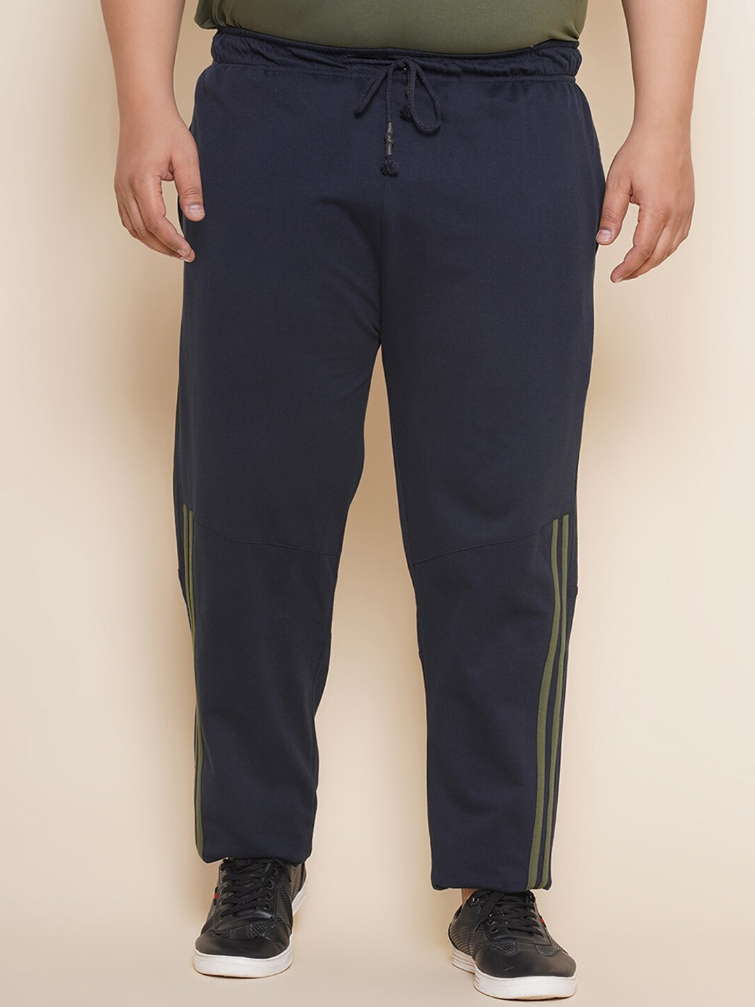 

John Pride Plus Size Mid-Rise Pure Cotton Track pants, Navy blue