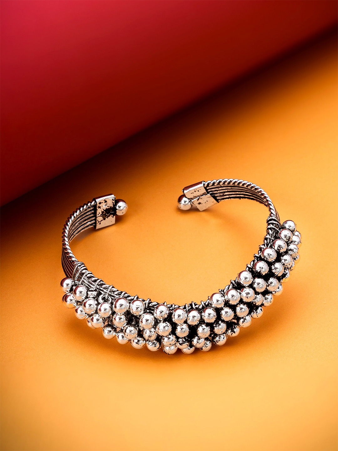 

aadita Silver-Plated Oxidised Cuff Bracelet