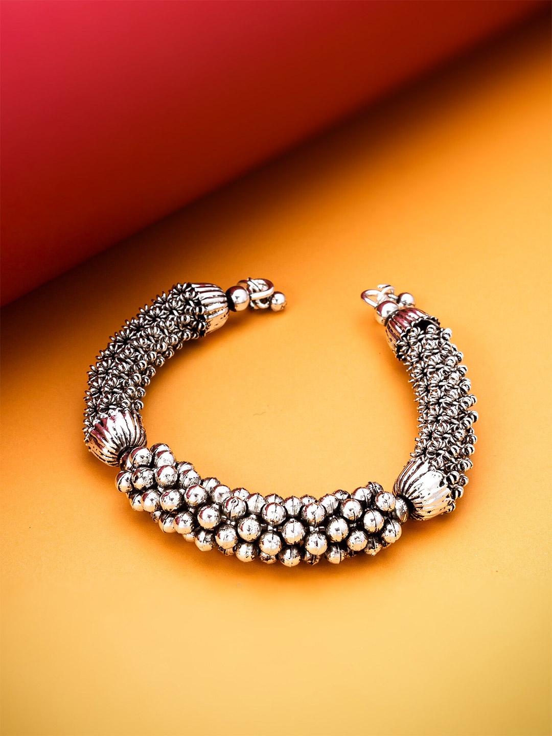 

aadita Silver-Plated Oxidised Kada Bracelet