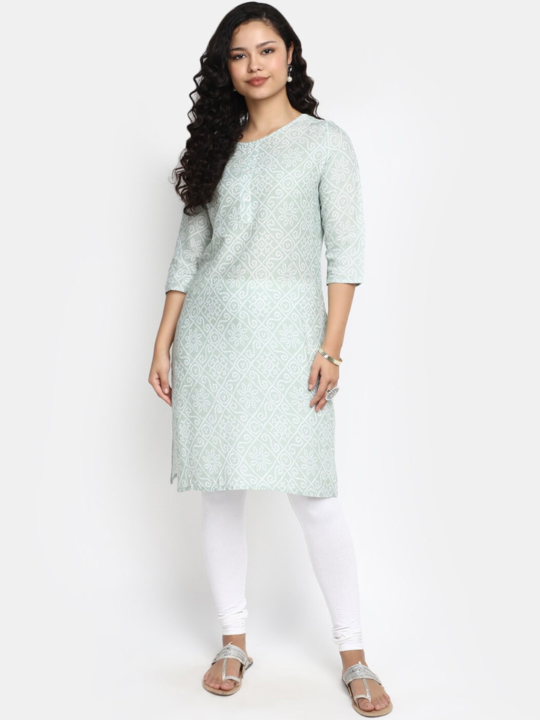 

V-Mart Bandhani Printed Kurta, Green