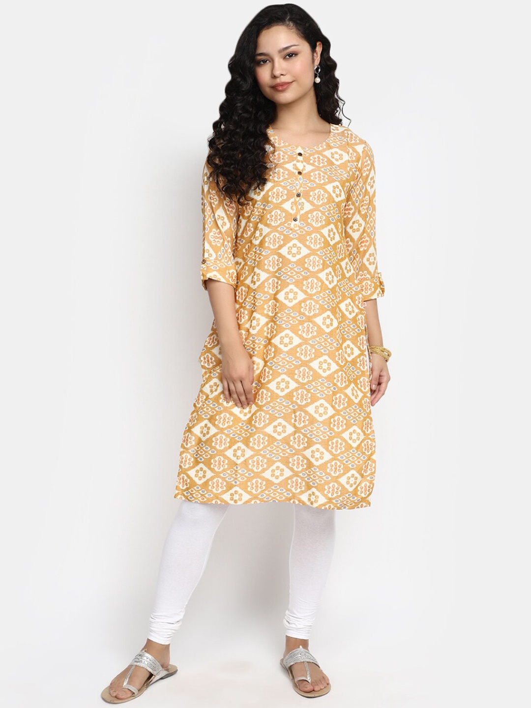 

V-Mart Ethnic Motifs Printed Kurta, Beige