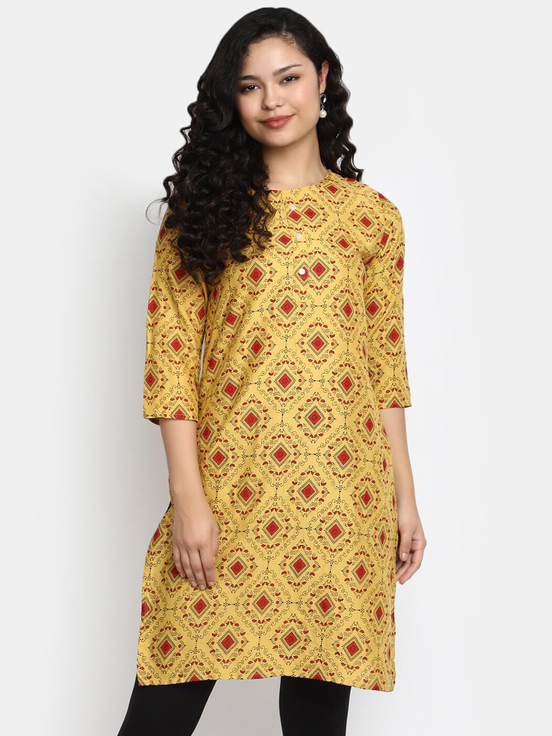 

V-Mart Ethnic Motifs Printed Kurta, Gold