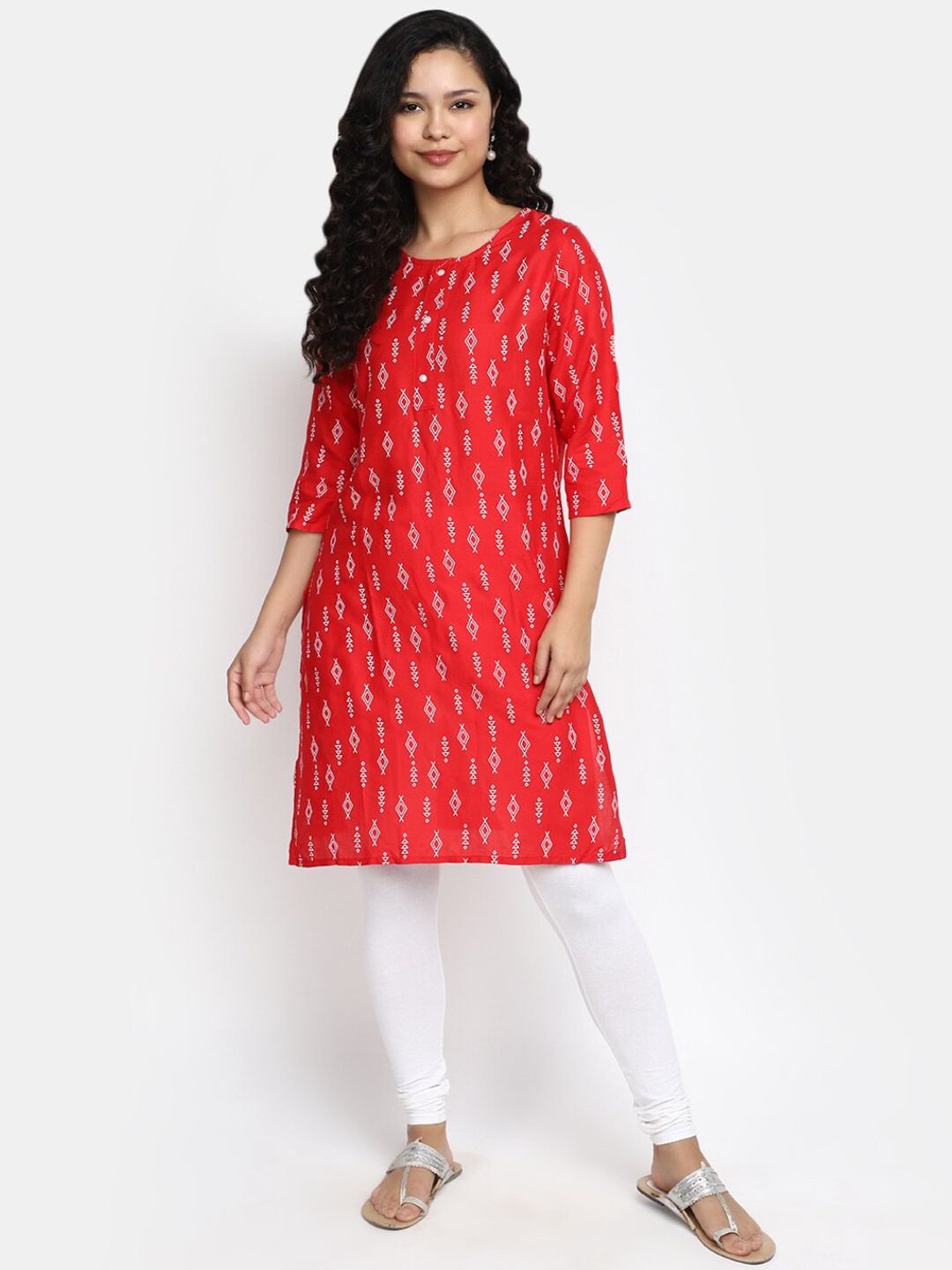 

V-Mart Ethnic Motif Printed Straight Kurta, Red