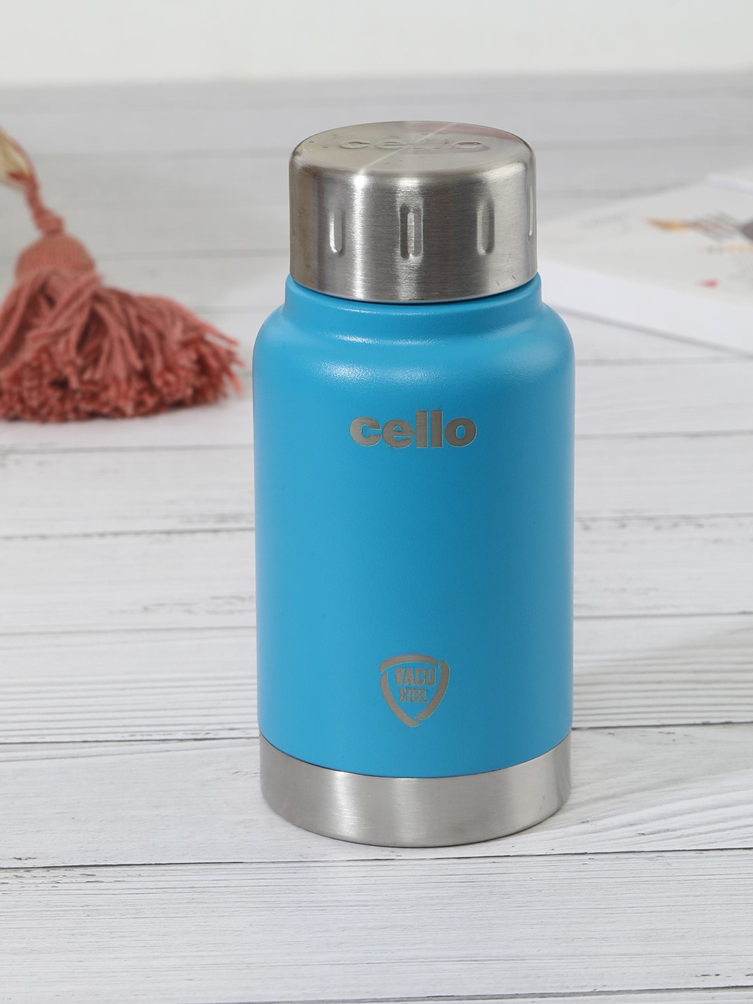 

Cello Duro Blue Top Stainless Steel Double Walled Vacusteel Water Flask 180ml