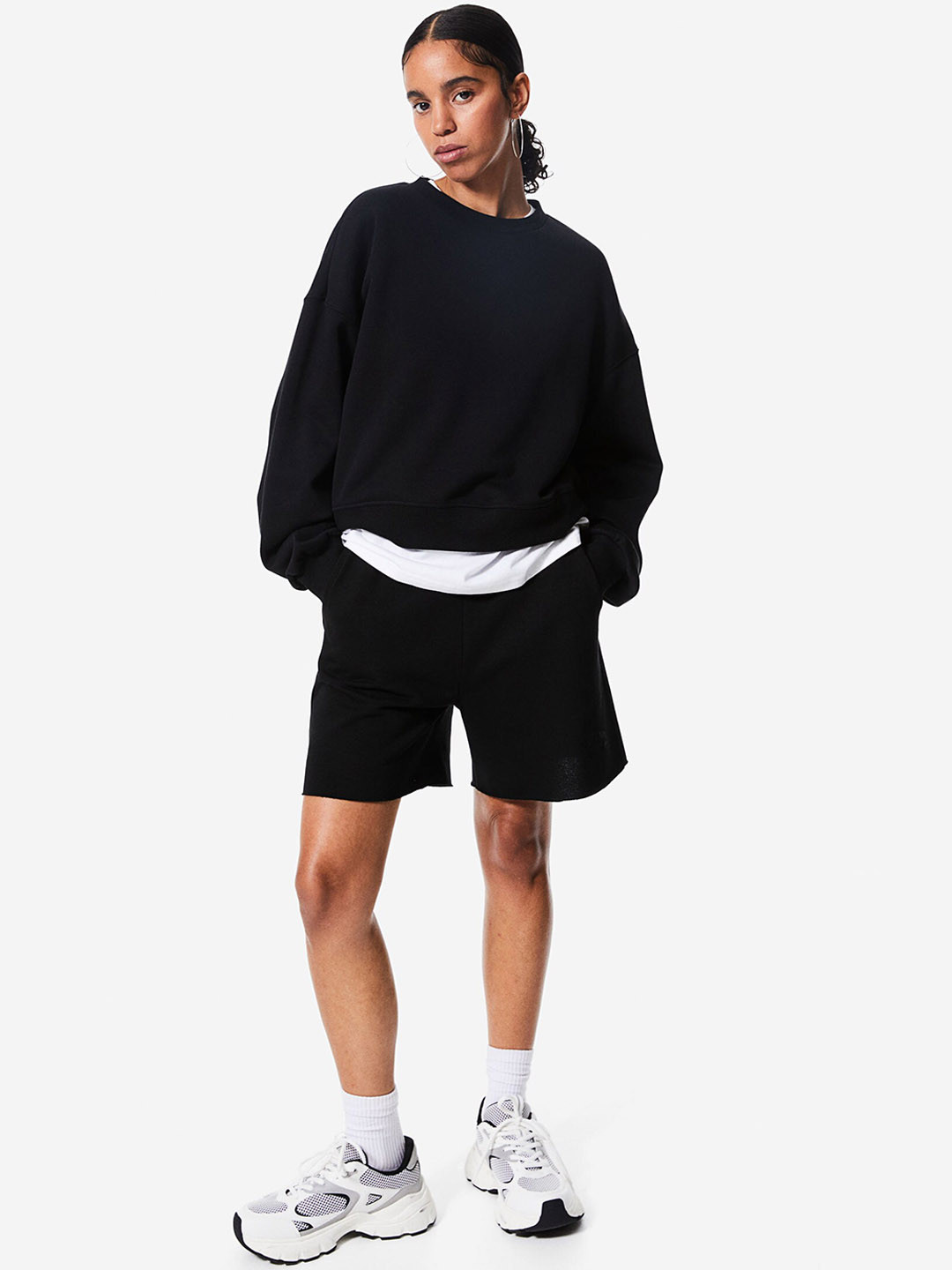 

H&M Women Embroidered Sweatshirt Shorts, Black