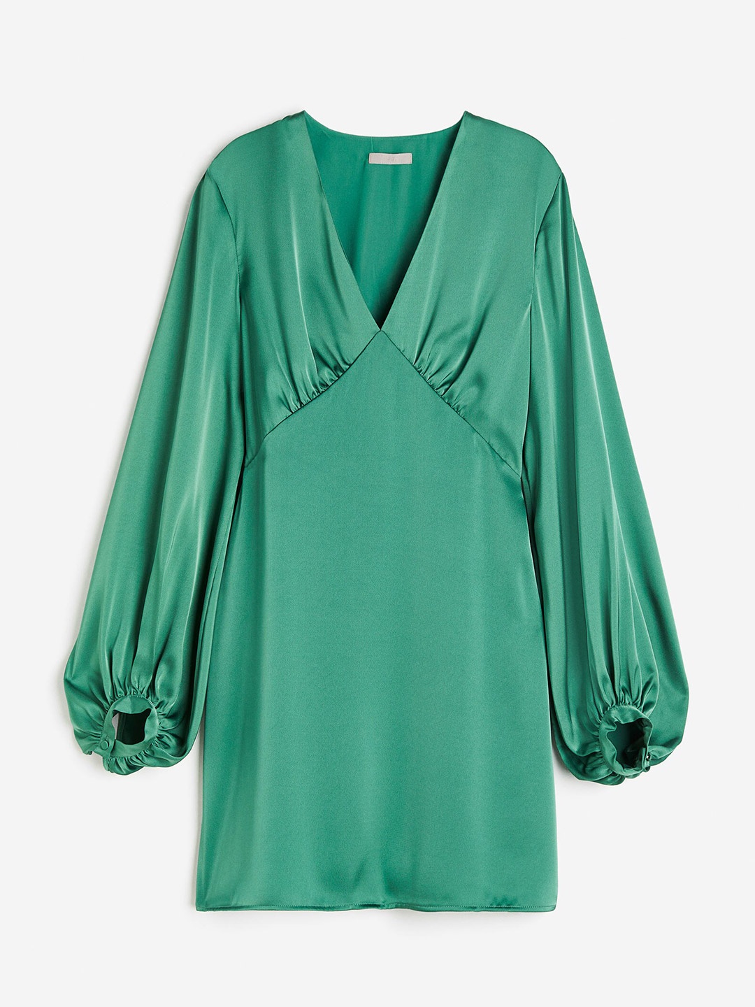 

H&M Women Balloon-Sleeved Satin Dress, Green