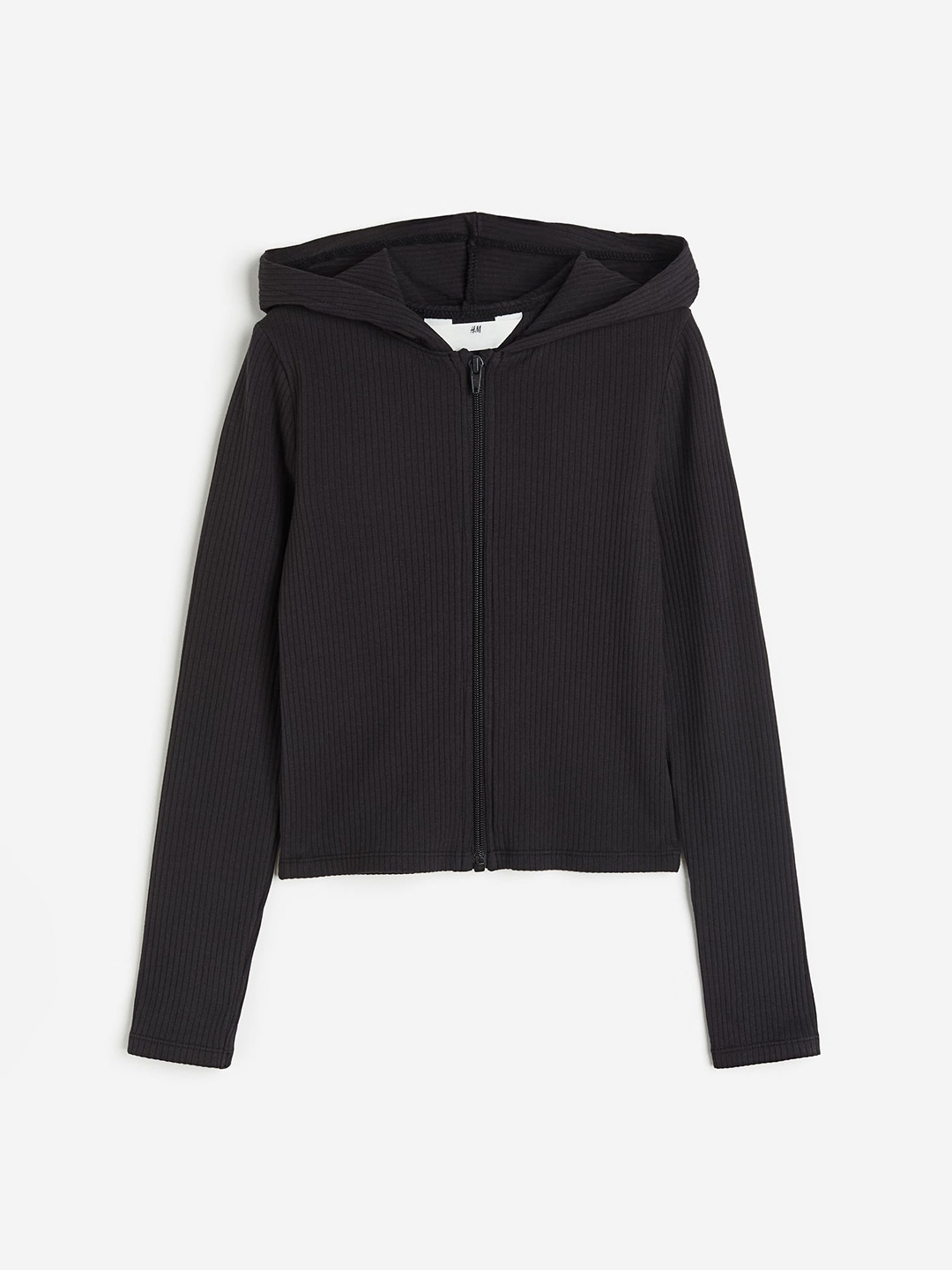 

H&M Girls Ribbed Zip-Through Hoodie, Black