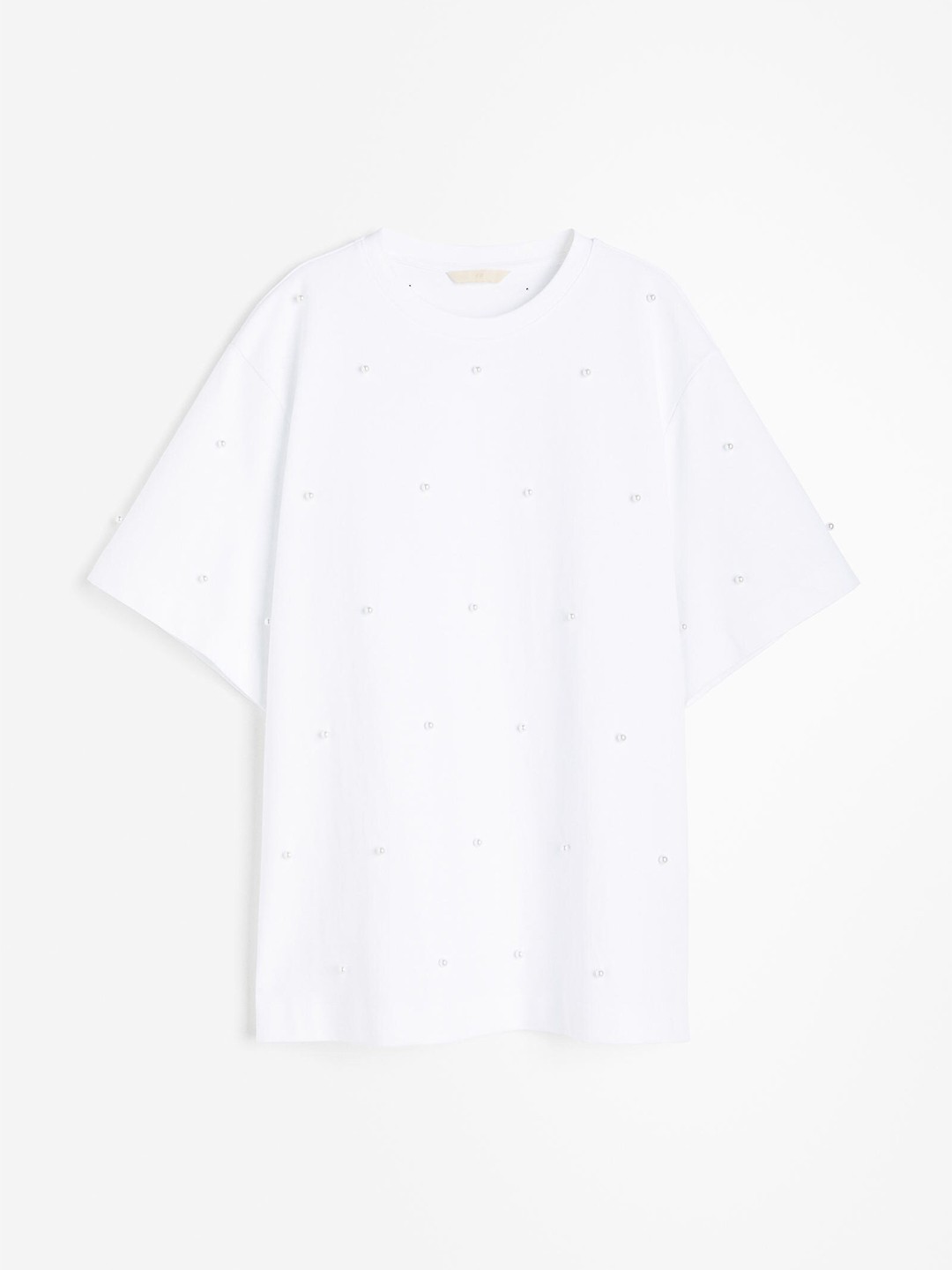 

H&M Women Bead-Embellished Pure Cotton T-shirt, White