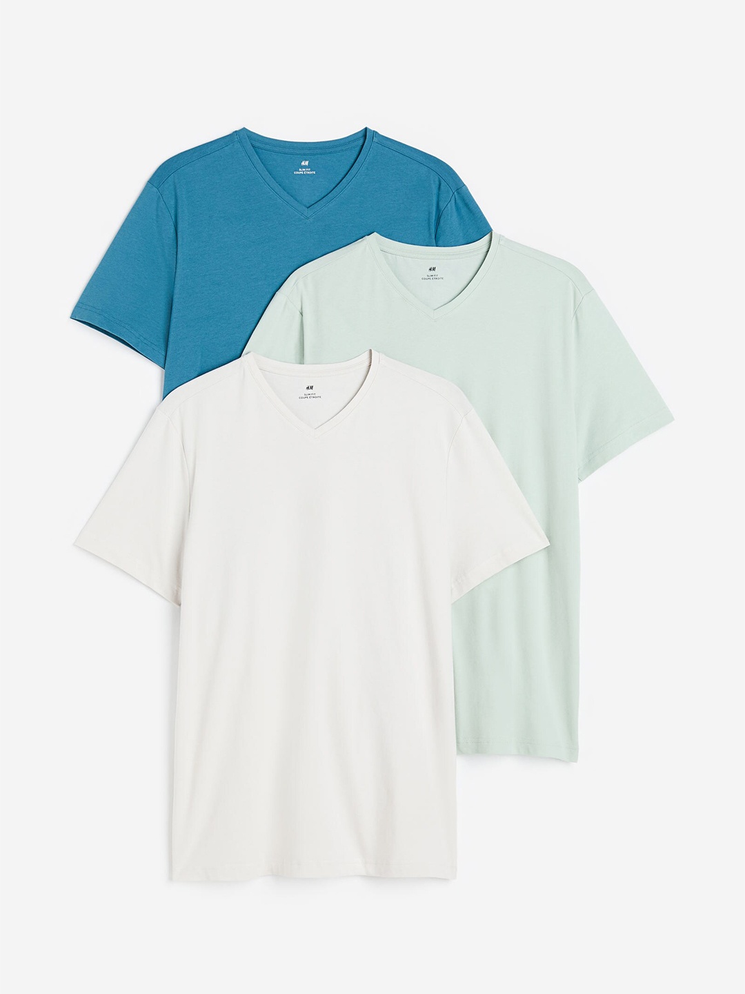 

H&M Men 3-Pack Slim Fit Pure Cotton V-Neck T-Shirts, Beige