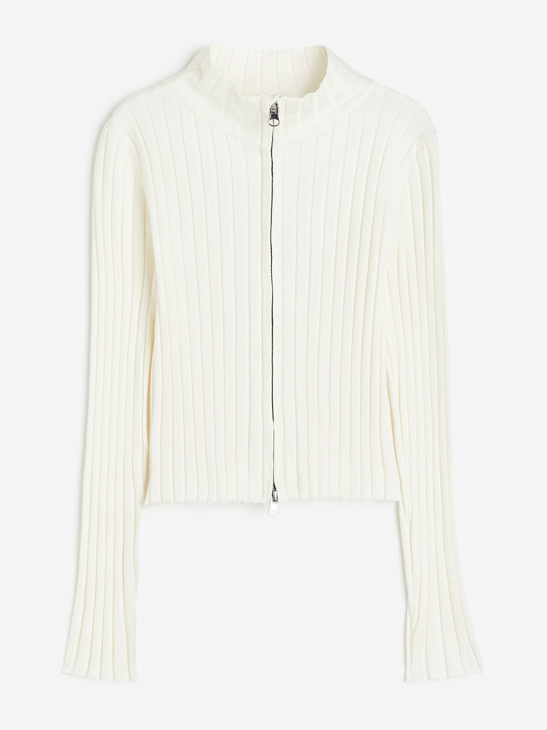 

H&M Girls Zip-Front Rib-Knit Cardigan, White