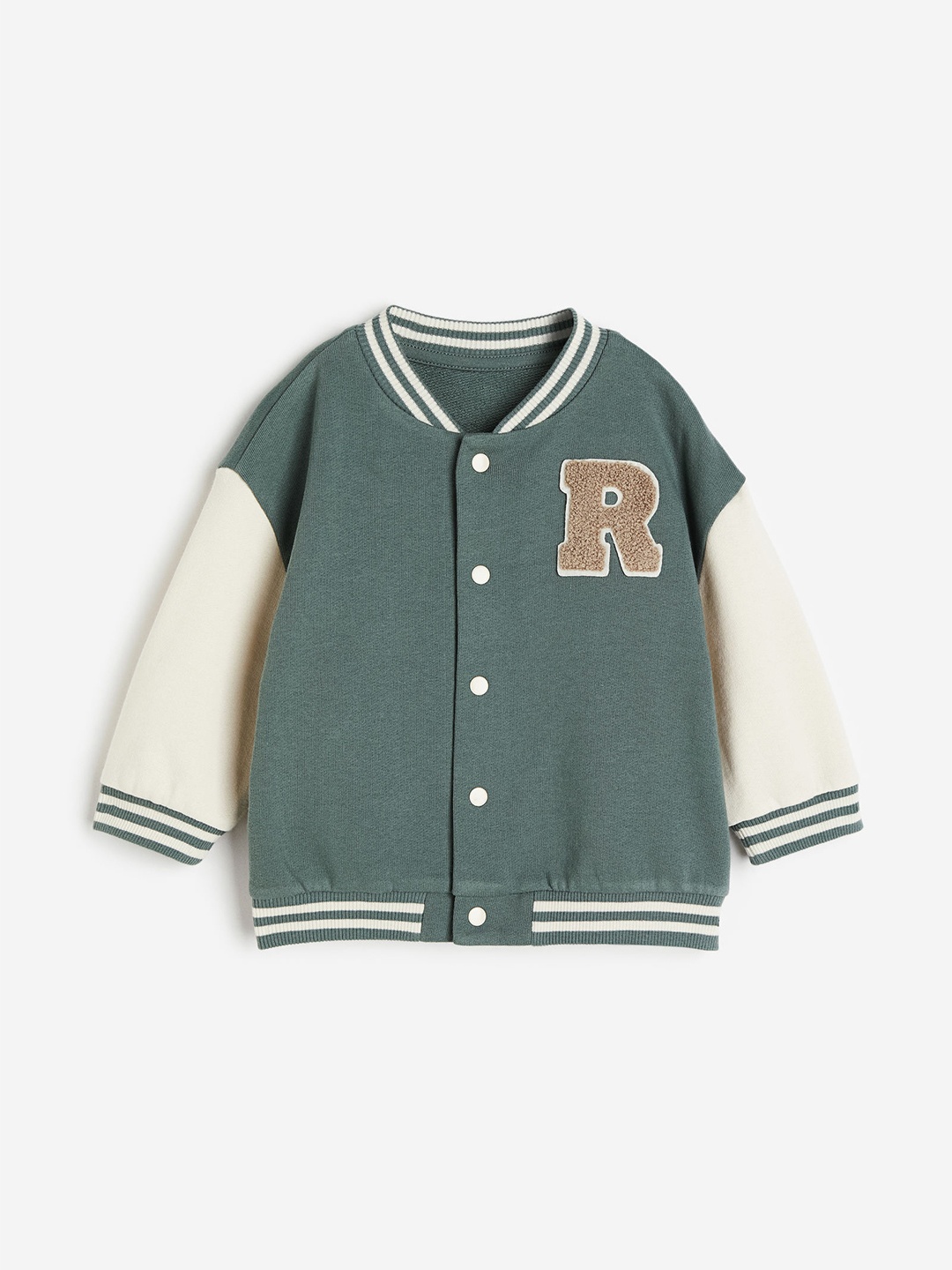 

H&M Boys Appliqued Pure Cotton Cardigan Sweatshirt, Green
