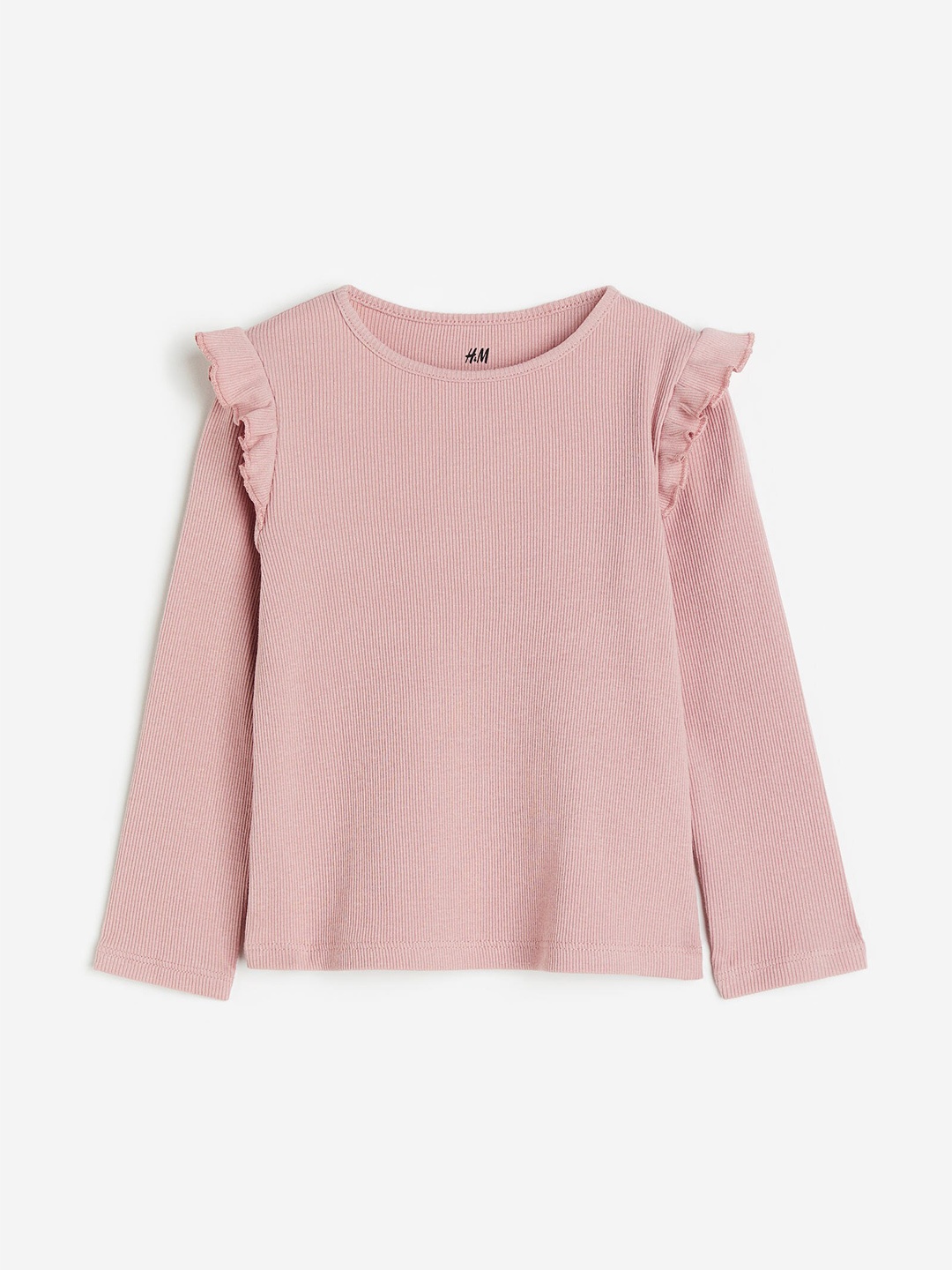 

H&M Girls Flounce-Trimmed Ribbed Top, Pink