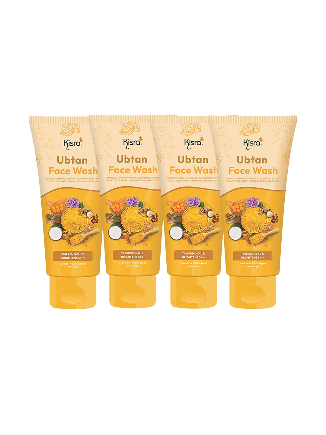

KISRA Ubtan Set Of 4 Tan Removal Brightens Skin Ubtan Face Washes-50gm Each, Cream