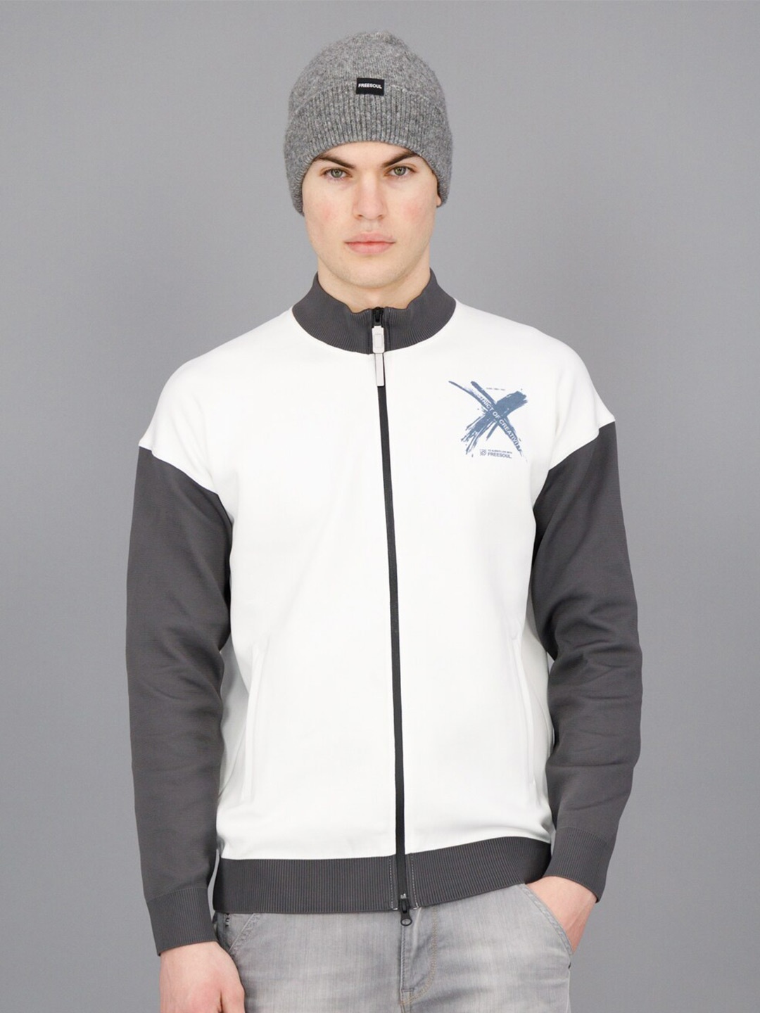 

FREESOUL Mock Collar Colourblocked Sweatshirt, White