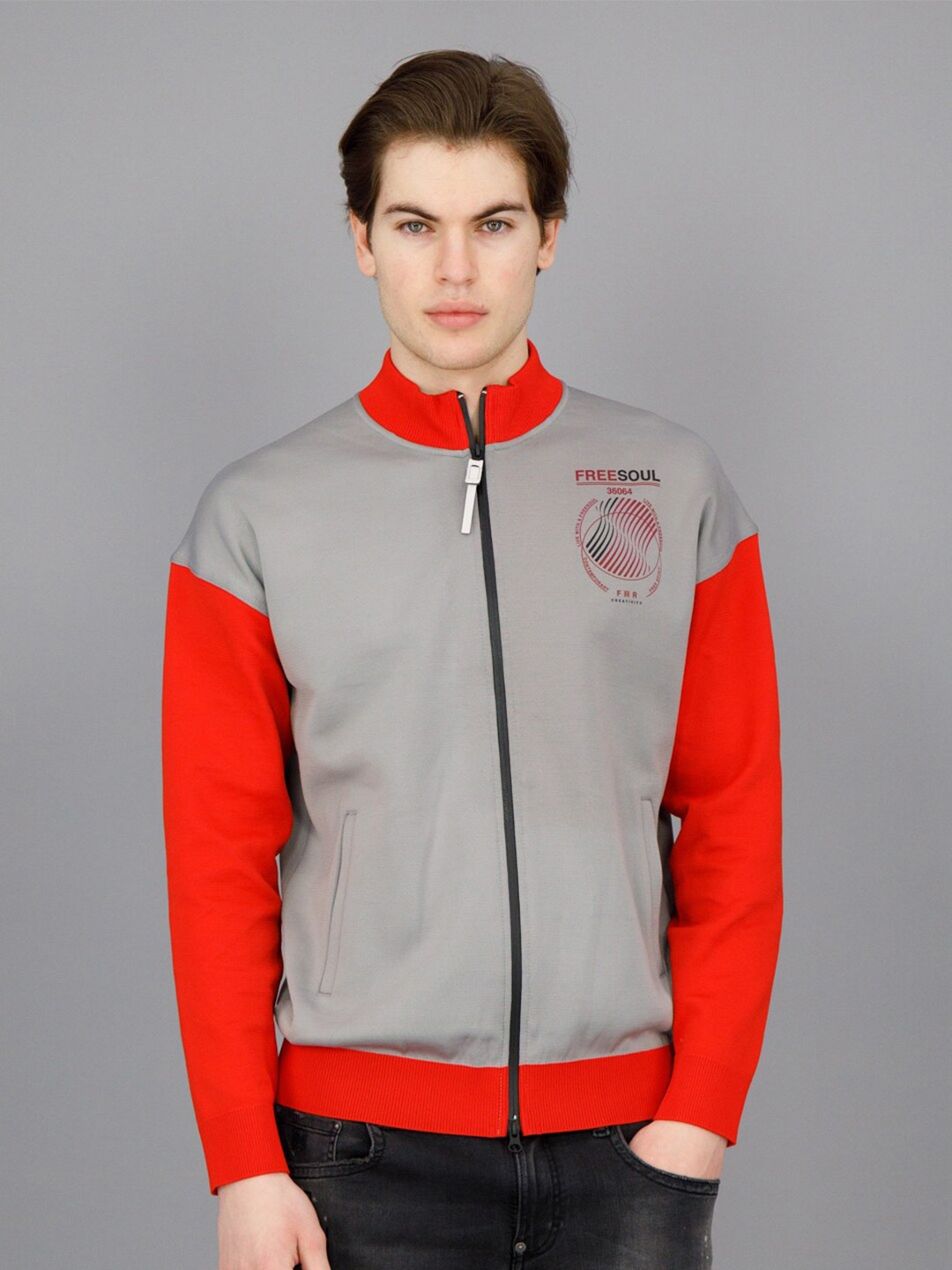 

FREESOUL Mock Collar Colourblocked Sweatshirt, Grey