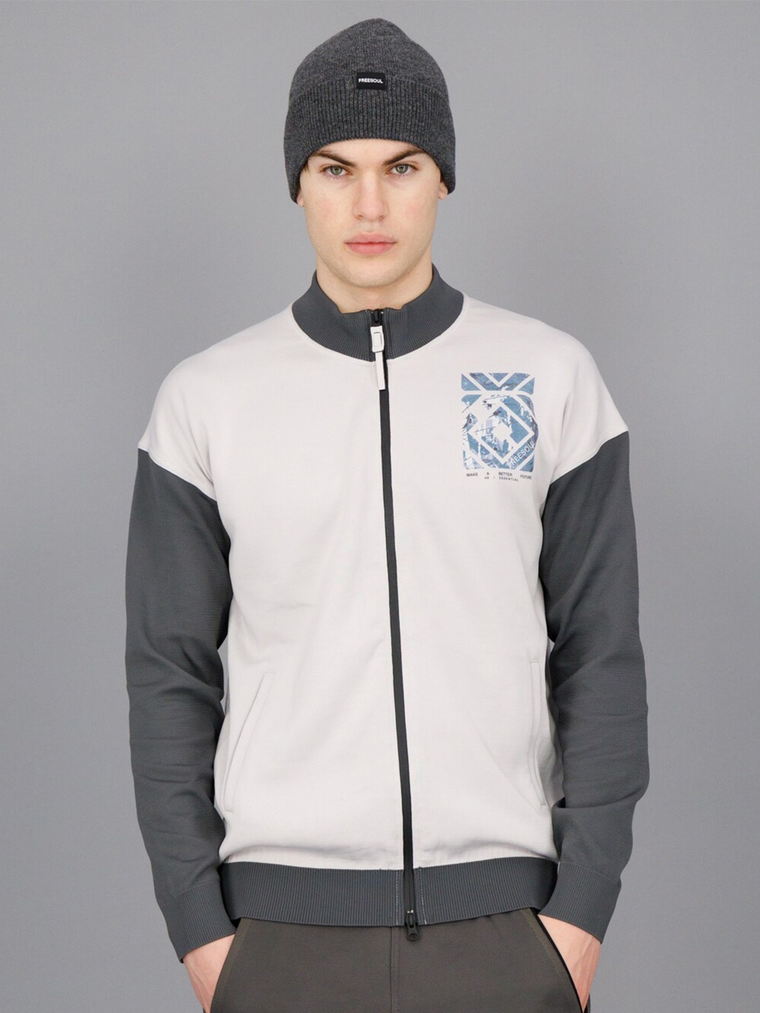 

FREESOUL Mock Collar Colourblocked Sweatshirt, Grey