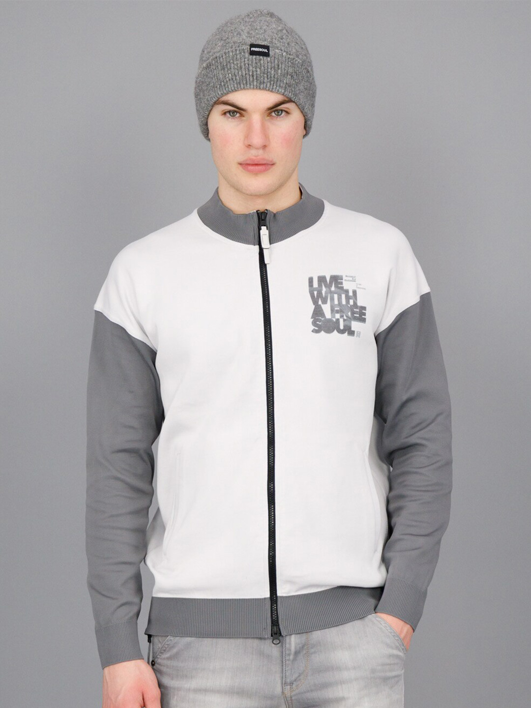 

FREESOUL Mock Collar Front-Open Sweatshirt, White