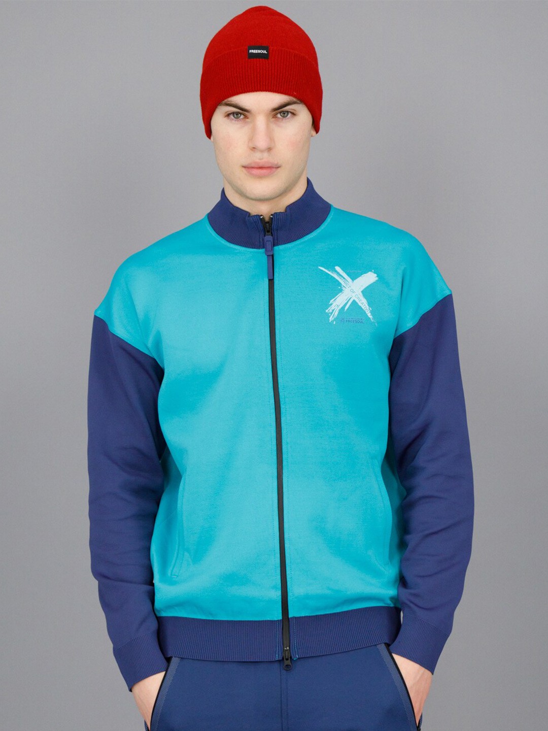 

FREESOUL Mock Collar Colourblocked Sweatshirt, Blue
